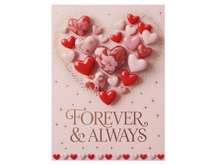 Forever and Always Valentine's Day greeting card featuring numerous red and pink hearts arranged in a heart shape