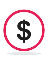 Black dollar sign inside white circle framed by red