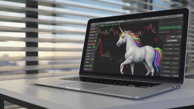 Unicorn on a stock market chart.	
