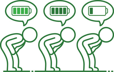 Set of 3 Green Battery Level Stick Figure Icons Vector