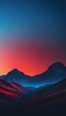 Mountain Silhouette at Twilight with Red and Blue Sky