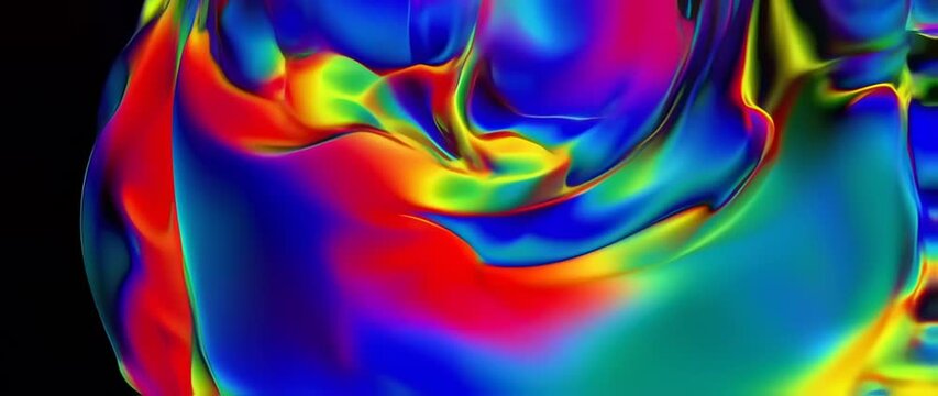 Abstract Fluid Art: Dynamic Rainbow Colors Morphing on Black Background
