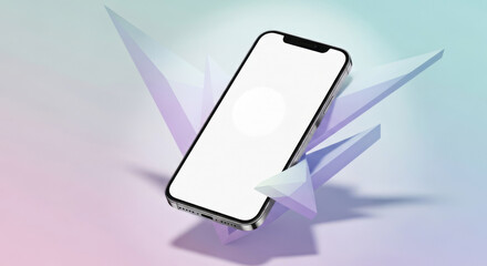 Modern smartphone mockup with blank screen for app promotion or website design on a pastel gradient background