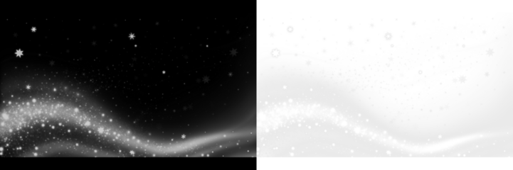 Black and white abstract background with sparkling stars and flowing waves, creating a dreamy atmosphere, ideal for holiday themes and seasonal designs with copy space