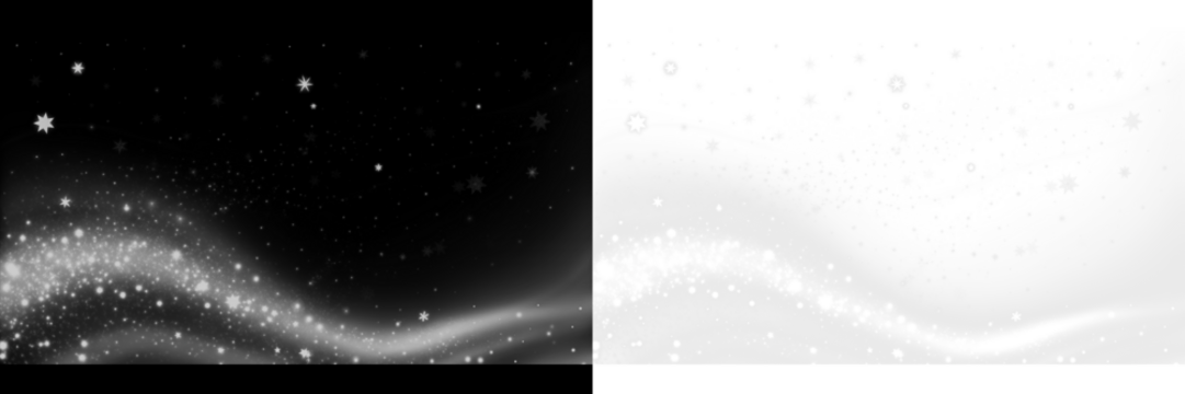 Black and white abstract background with sparkling stars and flowing waves, creating a dreamy atmosphere, ideal for holiday themes and seasonal designs with copy space