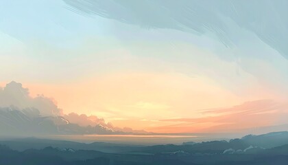 Dreamy landscape with pastel sky and distant horizon