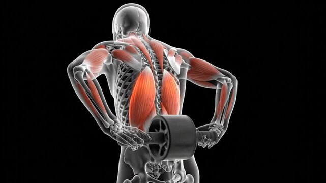 Anatomical 3D Animation of Back Muscles Working During a Bent-Over Row Exercise