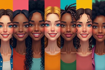 Creating a beautiful and inclusive avatar group through a diverse photo collage of faces representing various cultures, backgrounds, and identities coming together.