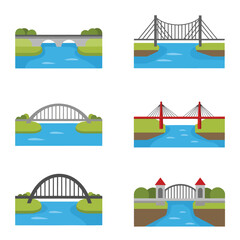 Set of various bridge designs vector illustrations.