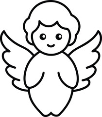 baby angel with wings simple line drawing illustration on transparent background