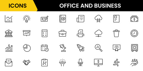 Office and Business line icons collection. Big UI icon set in a flat design. Thin outline icons pack. Vector illustration
