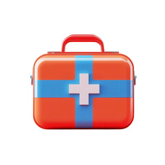3D Red First Aid Kit Icon on White Background image highly isolated on a transparent background