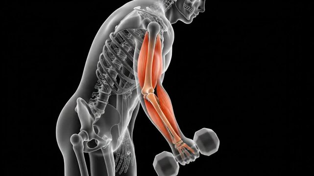 Anatomical Bicep Curl: Muscle and Skeletal System Visualization