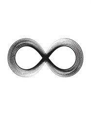 Black infinity symbol composed of overlapping dotted lines on white backdrop