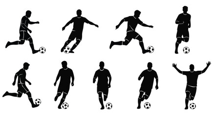 Soccer Player Silhouette Vector Set – Football Action Poses and Sport Illustration