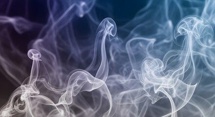 Abstract swirling smoke wisps in cool blue purple and gray tones abstract art background