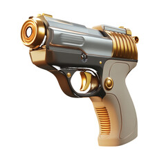 Futuristic Handgun with Gold and Silver Accents pistol sci-fi isolated on a transparent background