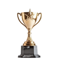 Golden Champion Cup Trophy with Star Emblem and Black Base award isolated on a transparent background