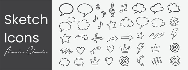 Doodle Pack of Fun Elements and Vector Icons Flowers Clouds Speech Bubbles Checkmarks Stars Arrows and Sparkles for