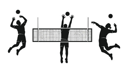 Volleyball Silhouette Trio — Serve, Block, and Spike Vector Illustration