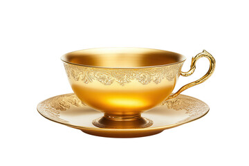Luxurious Golden Teacup And Saucer With Detailed Floral Engraving luxury isolated on a transparent background