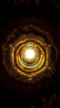Glowing Sacral Chakra energy vortex animation, radiant light aura, sacred spiritual geometry, cosmic portal, seamless loop, divine power and mystical balance of inner light.
