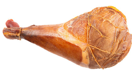 Whole cured ham leg isolated on transparent background