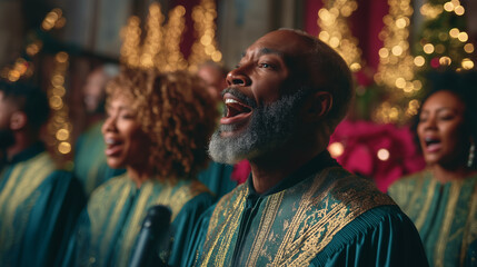 Christian Gospel Singers Praising in Festive Church Setting