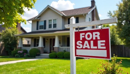 A distressed family home, ready for a quick sale For sale sign visible Perfect for real estate, foreclosure, or economic hardship imagery , bankruptcy, housing crisis