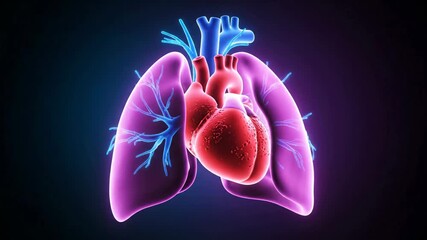 Glowing illustration of human lungs and heart for World Pneumonia Day on a dark background