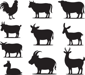 Obraz premium Farm Animal Silhouettes Vector Graphic Collection