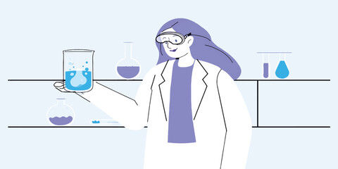 Female Scientist Conducting Research and Chemical Experiments in a Modern Laboratory