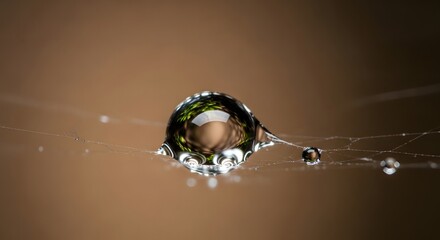 Abstract macro photograph of a water droplet reflecting colorful light and textures