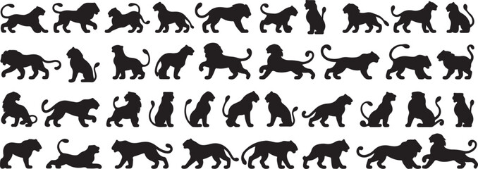 Seamless lion pattern black silhouettes design