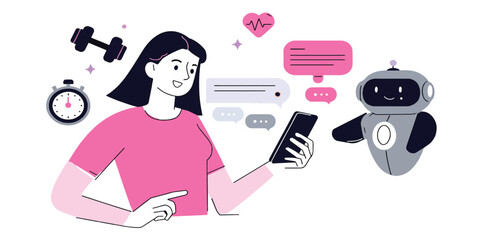 AI-powered health and fitness app Woman engages with a digital assistant for wellness management