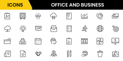 Office and Business line icons collection. Big UI icon set in a flat design. Thin outline icons pack. Vector illustration