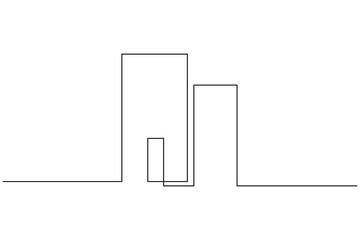 Office building single line art minimalist outline drawing isolated on white background