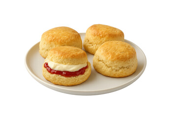 Plate of scones with clotted cream and jam