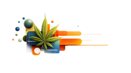 Cannabis Leaf with Abstract Geometric Elements on Transparent Background