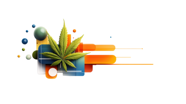 Cannabis Leaf with Abstract Geometric Elements on Transparent Background