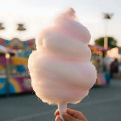 Pink and White Cotton Candy at Sunset Carnival Fairground