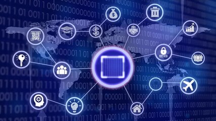 Businessman presses button qr code product network internet web interface. - Powered by Adobe