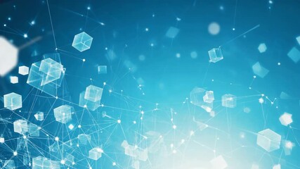 futuristic abstract background, blue and white gradient, geometric transparent cubes, digital network lines, glowing particles, modern technology theme - Powered by Adobe