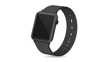 Black smart device with rectangular screen and band on white background
