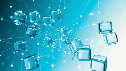 futuristic abstract background, blue and white gradient, geometric transparent cubes, digital network lines, glowing particles, modern technology theme - Powered by Adobe