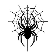 Spider silhouette on web for Halloween creepy decoration design template vector illustration isolated on a white background arachnid halloween concept spooky scary insect design