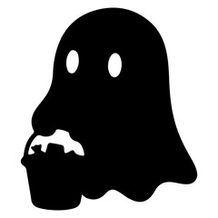 Silhouette of a spooky ghost enjoying a delicious cupcake against a crisp white backdrop Halloween themed illustration for party invitations or graphic design projects