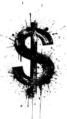 Black, splattered dollar sign against a stark white backdrop