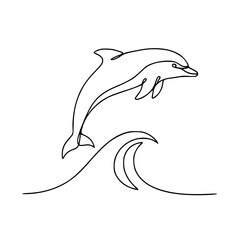 Obraz premium Dolphin jumping ocean wave lineart outline illustration 