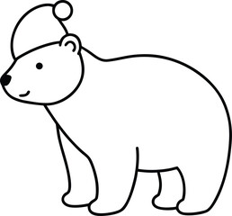 cute polar bear with christmas hat outline illustration on transparent background